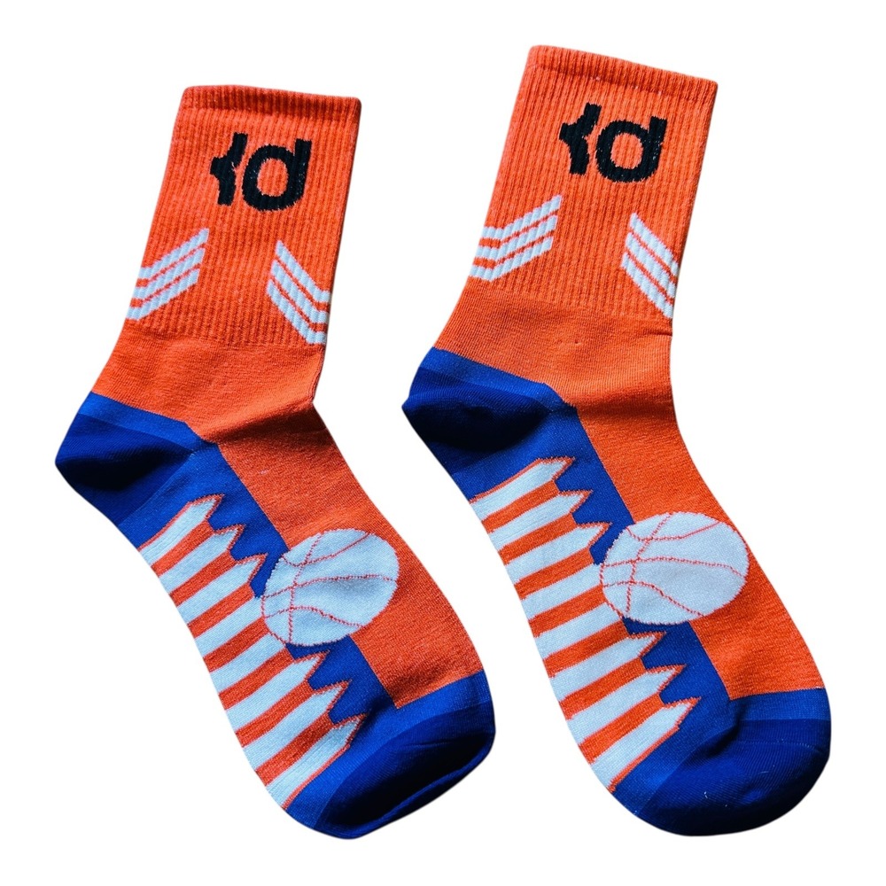 Kids Basketball Socks Kevin Durant Orange Blue Kids Unisex Sport Crew Socks - Picture 2 of 2